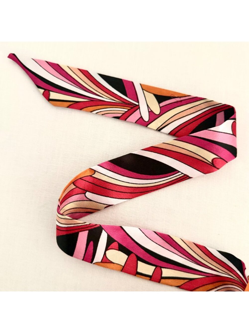 Slim Scarf Pink Black Abstract 34in Silk Satin Neck Hair Bag Ribbon - Picture 4 of 14